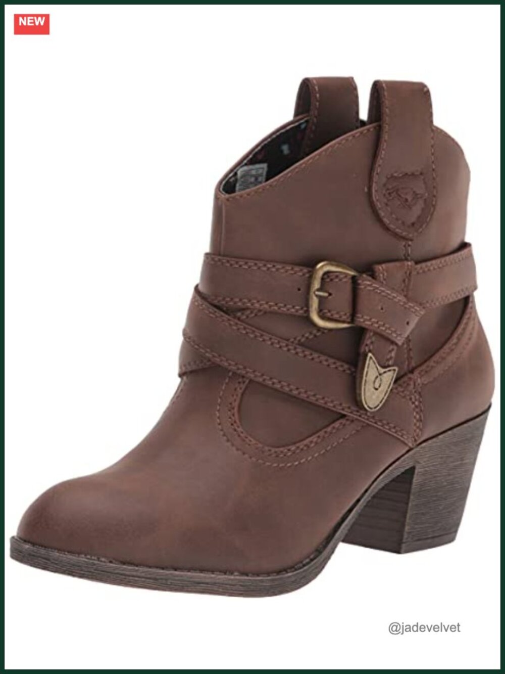 Western Ankle Bootie With Pull-Up Tabs Synthetic Faux Stacked Heel Casual
